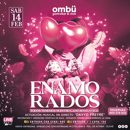 Cena especial enamorados 2026 Ombü Elche. San VAlentin 2026